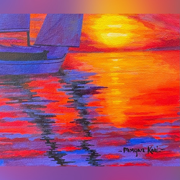 SAILING AT SUNSET high quality art print - Picture 3 of 6